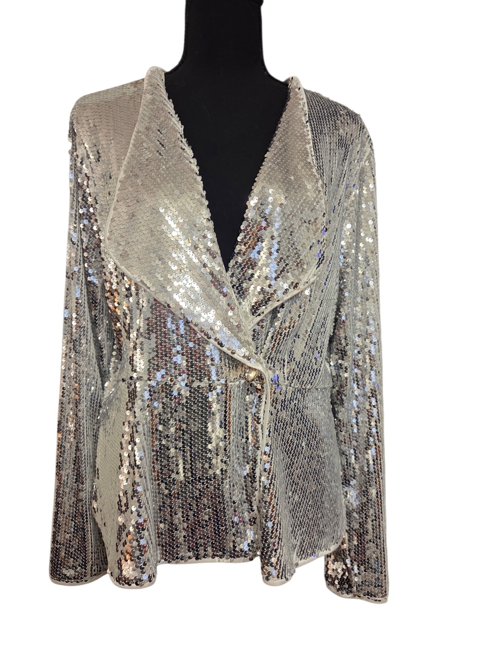 Allegra K Silver Sequin L/S Blazer/Jacket Double Hook Closures - Size XL, NWT